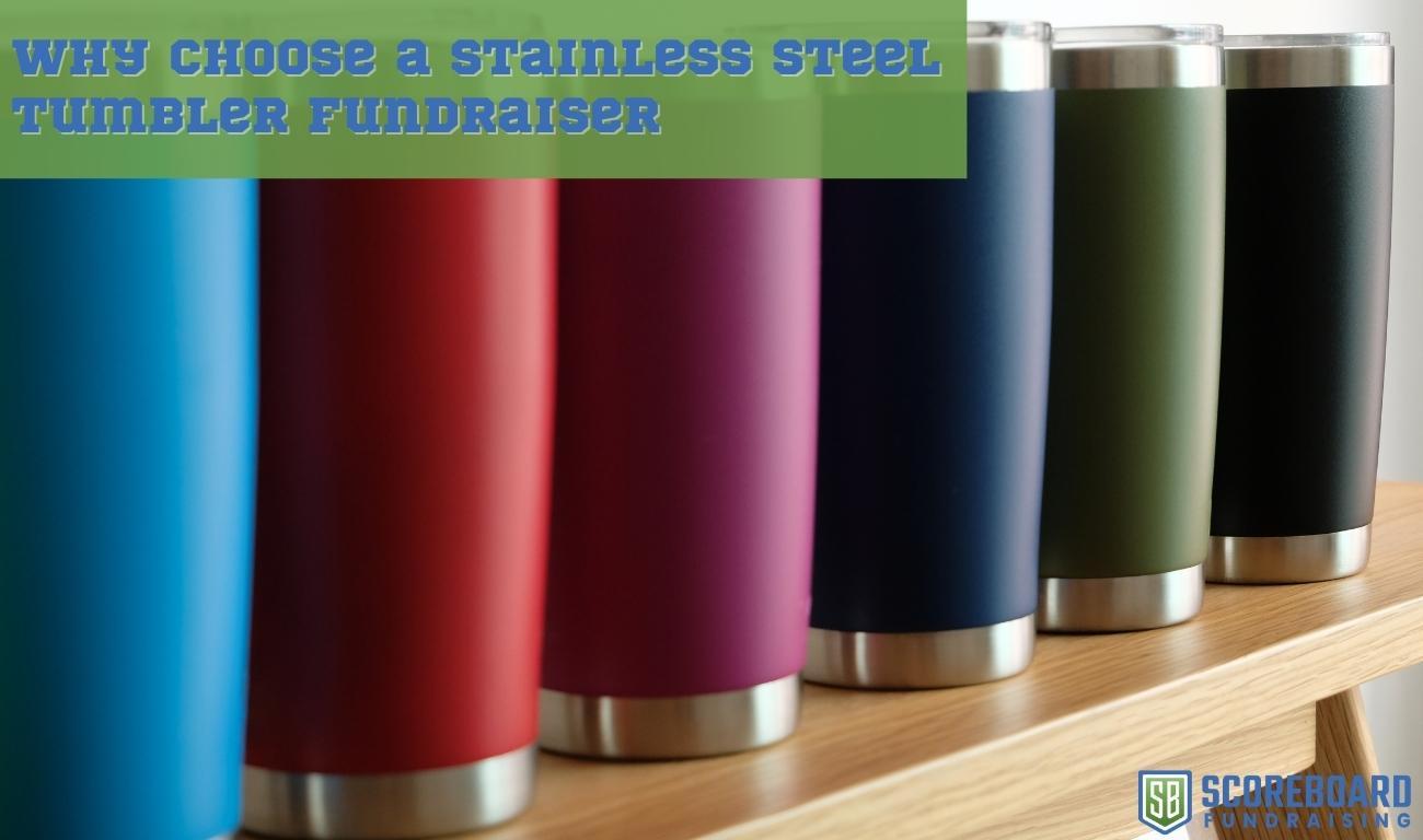 Stainless steel tumblers in different colors.