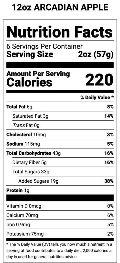 Arcadian Apple 12oz Nutrition Label 600x1311